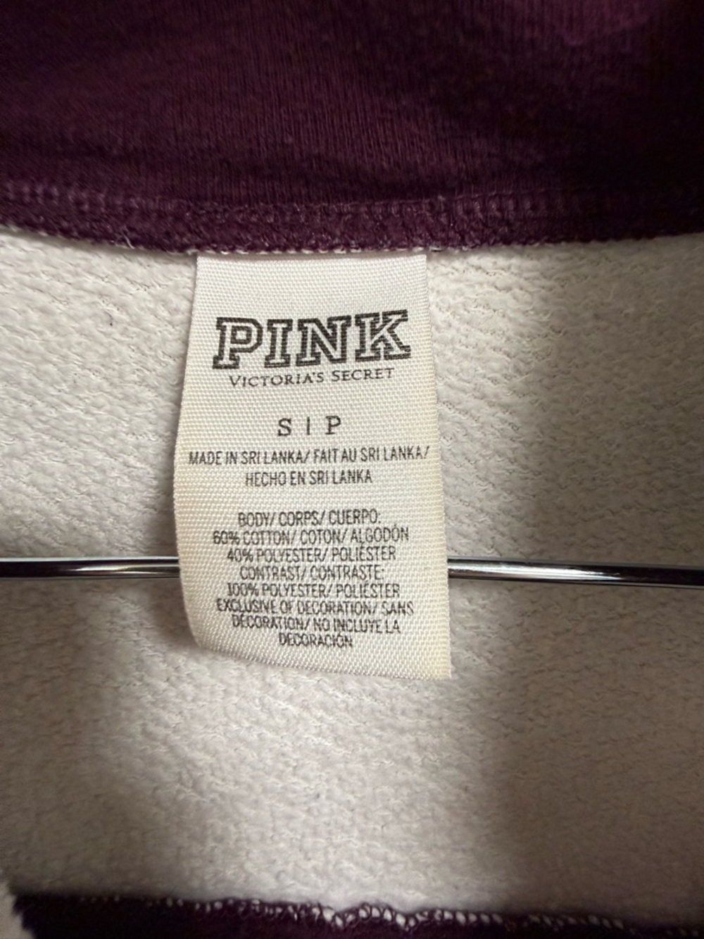 VS PINK Half-Zip Pullover in Burgundy with White Accent - Picture 3 of 3